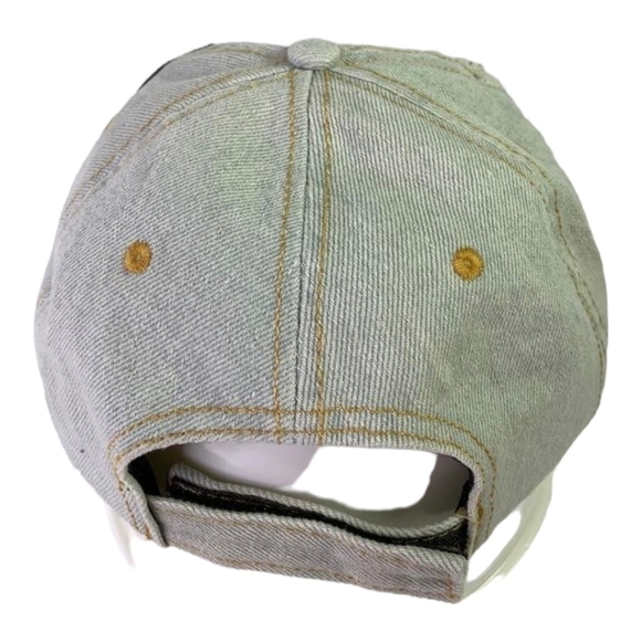 Distressed Denim Ball Cap Embroidered Rose Adjustable Hat - Picture 5 of 7